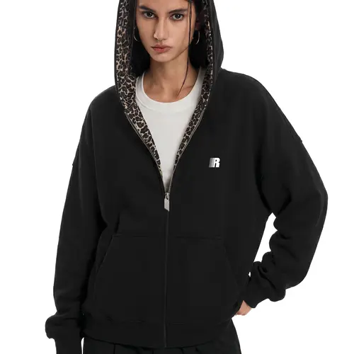 FDR Leopard Print Sweatshirt for Men & Women | Oversized Slightly Cropped Zip Up Hoodie Soft Fleece Top | Vintage Y2K Streetwear Top  Unisex Casual Long Sleeve