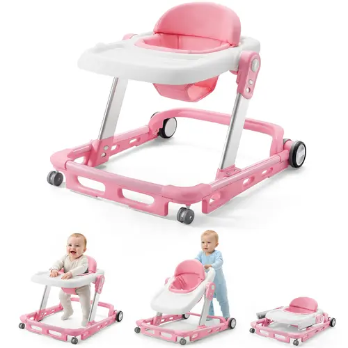 HARPPA ASTM F977 Certified Plastic Infant Walker for 12-18 Months - Travel-Friendly, Breathable Seat, 3 Adjustable Heights, 3.5" Wall Buffer, Anti-Tip Base, Compact Foldable, Portable Kids' Gift