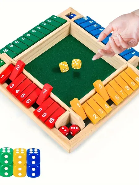 Shut The Box Dice Game, 2-4 Player Family Wooden Board Table Math Games for Adults and Kids, 8 Dices Classics Games for Classroom, Home, Party or Pub