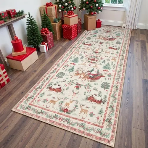 Christmas rug, 1 count Christmas runner rug, Aisle carpet, Christmas decoration rug, Non-slip Washable Corridor Rug,soft comfortable area rug, Christmas Gift, suitable for Corridor bathroom, living room bedroom bedside, kitchen, Hallway,runner，aisle