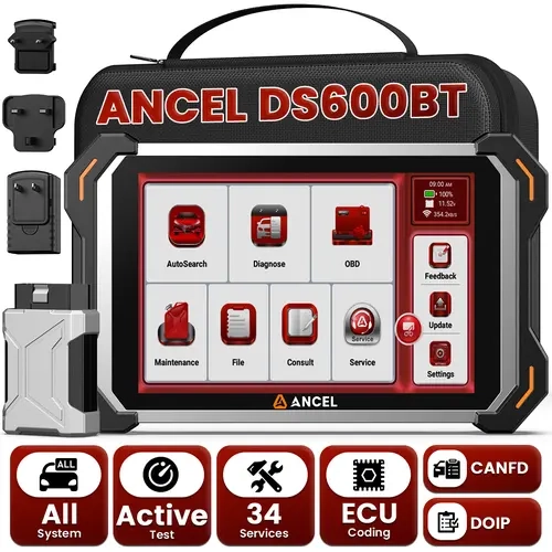 ANCEL DS600BT OBD2 Scanner Full System Diagnostic Tool CANFD/DOIP Bi-Directional ECU Coding 34 Reset Lifetime Free Update Fit for Chevrolet, Ford, BMW E/F/G Chassis, Jaguar, Land Rover, Automotive Scan Tool, Bidirectional Scan Tool