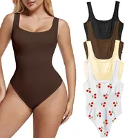 【Limited time deal】【Fast Shipping】Women's Seamless Ribbed Bodysuit 4 Piece Sleeveless Square Neck Top Trendy