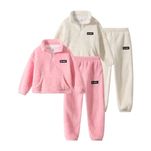 #falloutfits  Girls' 4-Piece Solid Color Fleece Set, 3-12 Years Halloween Costume With Letters Accessories, Autumn-Winter Plush Long-Sleeve Semi-Zipper Sweatshirt & Pants, Girlclothes Kids Clothing Girls, Polyester