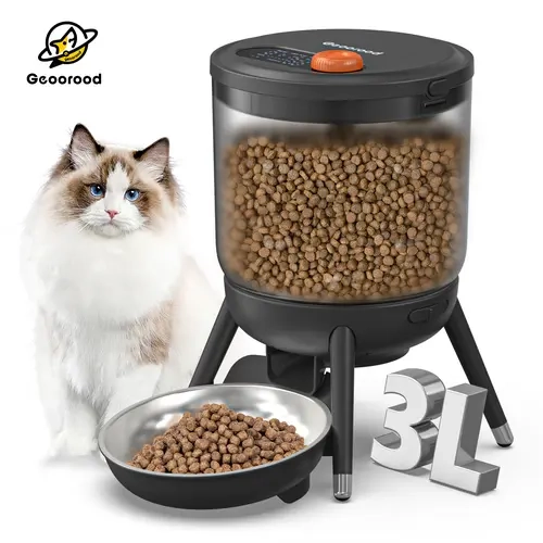 Geoorood 3L Large Capacity Dry Food Pet Feeder - Kibble Dispenser with Adjustable Feeder Bowls, Daily Feeding Solution for Cats & Dogs, Reduces Refill Trips, Summer Essential Pet Supply