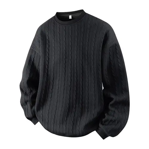 Men's Cable-Knit Loose-Fitting Crew Neck Sweatshirt - Solid Color, Long Sleeve, High-Quality Fabric, Comfortable Base Layer Menswear Knitwear, Plus Size (S-5XL,1XL,3XL) for Home & Daily Wear