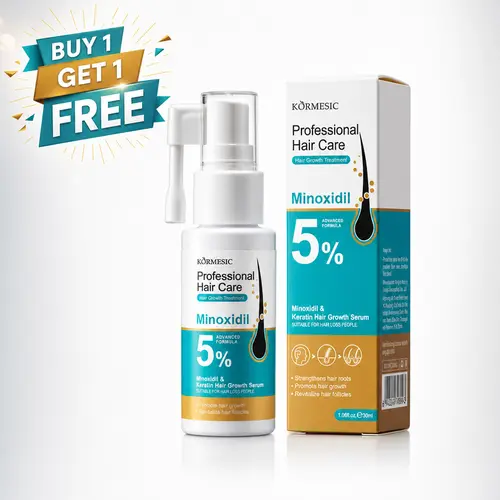 KORMESIC 5% Minoxidil Unisex Hair Regrowth Liquid Treatment 30ml - Clinically Proven Anti-Hair Loss Formula for Daily Use, Professional Haircare with GHK-Cu Peptide for Adults, Youth