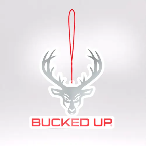 Bucked Up Car Air Freshener | Gray/Red Buck Logo | Scented Car Mirror Accessory