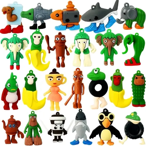 24pcs Italian Brainrot Toys Tralalero Tralala Action Figure Brainrot Meme Shark Figures Toys 2.5in Funny Animals Unique Decorations Gifts for Fans Office Room Figurine Decor Non-Woven Viral Meme Characters Collection
