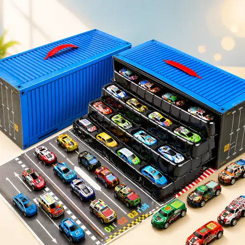 Pull Back Toy Cars for Kids, 48 Pack Metal Body Racing Car Set with Portable Storage Case and Fold-Out Road Play Map, Garage Playset, Birthday Gift for Boys and Girls