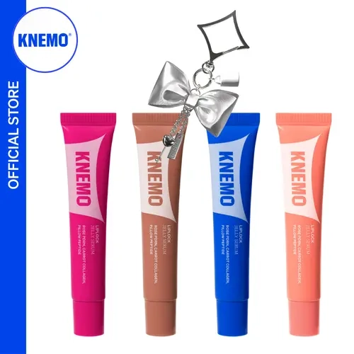 [KNEMO Official] LipLocked 24/7 Duo - LipLock Jelly Serum + Ribbon Keychain - Vegan Rose PDRN, Carrot Collagen, & Pillow Peptides - Long Lasting Hydrating Plumping Glossy Mask - 15 mL in Peach Muse, Grape Crush, Pink Flan, Crystal Clear, Sensitive, Lipglo