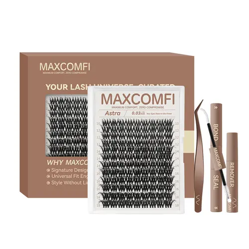 MaxComfi Astra Russian Lyra Downy Eyelash Extensions - Airy Cute Natural Lash Clusters, Super Soft Thin Band, Voluminous Non-Bulky, Long-Lasting Waterproof, Beginner-Friendly, Cosmetic Use (Beauty & Personal Care Makeup)