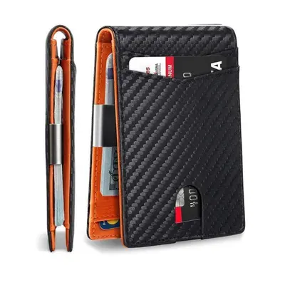 Men's Ultra-Thin Carbon Fiber Textured Bi-fold Card Holder - RFID-Shielded Bill Holder, Multi-Card Slots, Stylish Men's Carbon Fiber Wallet, RFID Men's Everyday Card Holder,summerwins