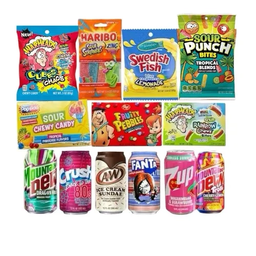 Candy And Soda Assorted Bundle- 4 Candy Bags and 4 Limited Edition Sodas