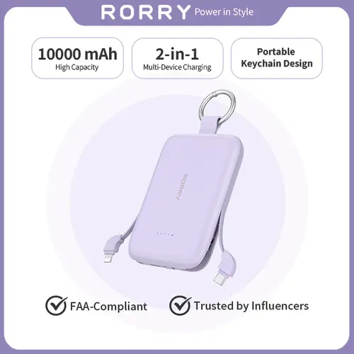 RORRY 10000mAh 30W Fast Charge Power Bank with 2 Built-in Cables, Mini Keychain Portable Charger for iPhone, Android, Smartphone, Mobile & USB Electronic Devices (Back to School),back to school,back to school haul techvibes