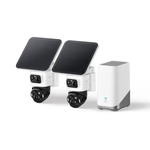 eufyCam S4 2-Cam Kit with HomeBase S380 - Wireless Outdoor Solar Triple Lens Bullet-PTZ 4K UHD AI Security Cameras & Systems, 360° Pan-Tilt, Auto Track, 8× Hybrid Zoom, Color Night Vision, Lights, Recording Compatibility