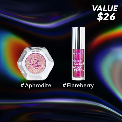 Ourbella Makeup Set Single Multi-chrome Eyeshadow & Holographic Glitter Lipgloss with gift, Iridescent Shimmer Makeup, Color-Shifting Eyeshadow, Hydrating Glimmer Moisturizing Lipgloss, Makeup Kit for Beginner