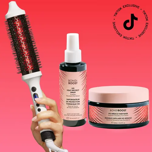 Infrared Long Barrel & Strawberry Gum Shine Bundle by BondiBoost, TikTok Exclusive, FREE Strawberry Gum Heat Protect Spray, with Miracle Hair Mask for Shiniest Salon Blowout