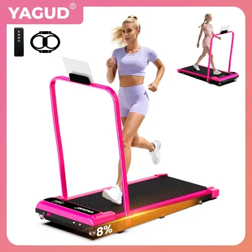 【Dragon Fruit】YAGUD Foldable Walking Pad, 330 lbs Weight Capacity Spacious Belt Treadmill , Low-Noise Motor, Dual Shock Absorption, Remote Control, Wheels for Easy Moving