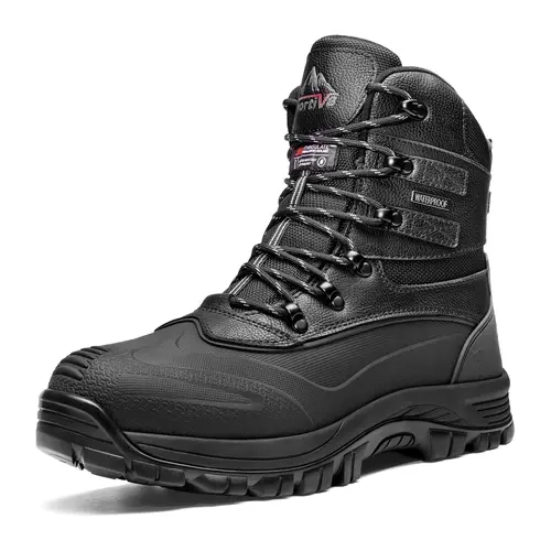 【Fall Deals】NORTIV 8 Men's Fabric Mid Boots - Casual Hiking Footwear, Waterproof, Lace-Up, Insulated, Slip-Resistant Rubber Sole, Rugged Winter Outdoor Boots
