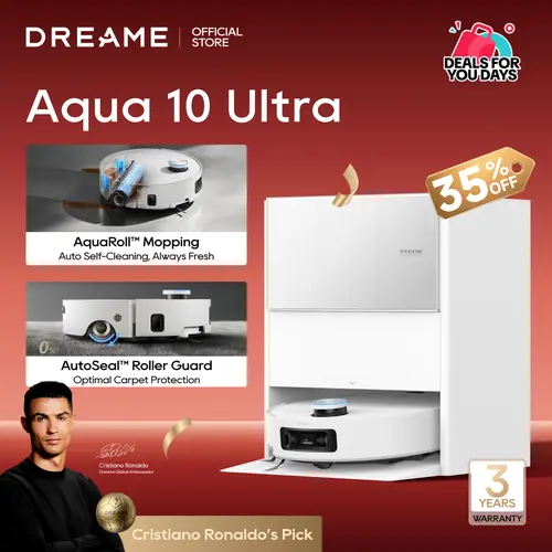 DREAME Aqua10 Ultra Roller Lite Cordless Wireless Vacuum Cleaner Mop - 30,000Pa Suction, Self-Cleaning Dock, Extending Roller Mop, Heat-Wash & Dry, Carpet Protection, AI Camera, LiDAR Avoidance Tech, Voice Control, Always Fresh Floor Cleaning Tool, Cordle