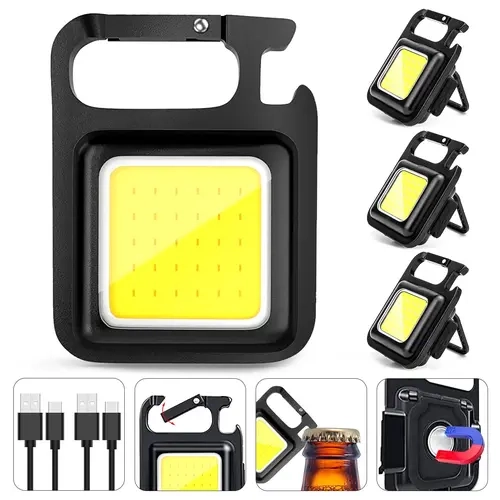 Rechargeable keychain flashlight, 1 piece pack, high-lumen ultra-bright LED working light strip with magnets, clips, bottle opener, suitable for dog walking, car repair, emergencies, camping, EDC