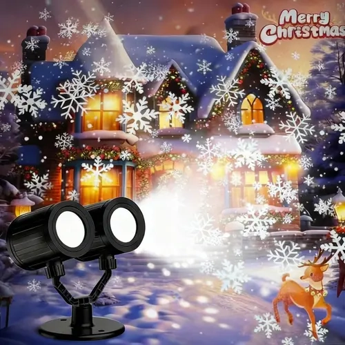 TIKTA 2025 Upgraded Double-Head Waterproof LED Snowflake Christmas Projector Lights, IP65 Outdoor Decorative Lights with 3 Projection Effects, 270° Rotation, 215-323 ft² Projection Area, LED Lamp for Home Decorations, Family Gift