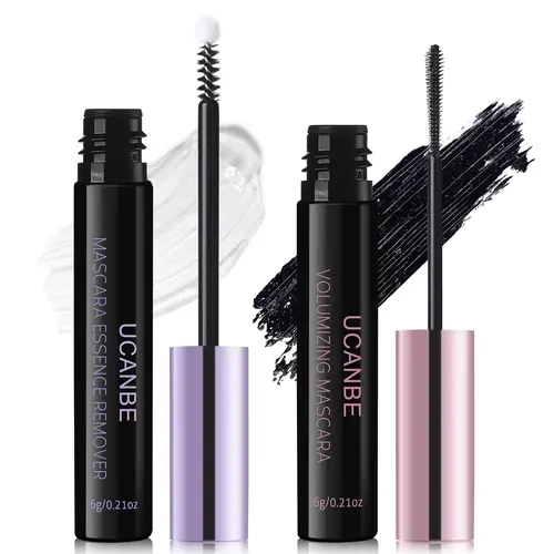 UCANBE 6g Volume Mascara & Gentle Oil-Based Portable Eye Makeup Remover Travel Tube Cosmetic Set - Waterproof, Vitamin E Nourishing for Sensitive Eyes, Hydrating, Conditioning, Pool Party Gift