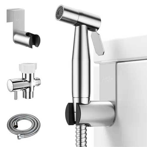 Handheld Stainless Steel Bidet Sprayer - Bathroom Gadget with Brass Components, Easy DIY No-Plumber Installation, Pressure Control, Brushed Nickel Finish, All-Season Personal Freshness & Bottom Cleaning Use