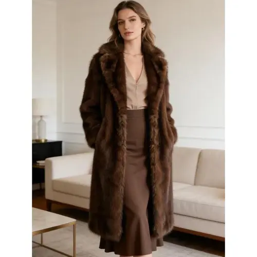 VVZ Two Toned Faux Fur Trench Coat Elegant Stylish Design with Modern Look & Faux Fur Material for Versatile Wear