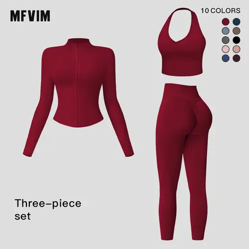 MFVIM Women's 2-Piece Solid Criss Cross Crop Tank Top, High Waist Leggings & Zip Up Crop Jacket Sweatsuit Set, Breathable Textured Thermal Lined Activewear for Yoga Gym, Women's Clothes Outfits Workout Sets,summerwins