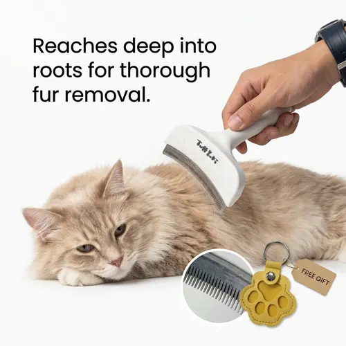 TUFFYUKI Pet Undercoat Rake Shedding Brush - Extra Wide Grooming Goods with Dense Rounded Teeth, Gentle V-Bristles, Ergonomic ABS Handle for Steady Control, Efficient Fur Capture, Long Hair Pet Care, Easy Clean