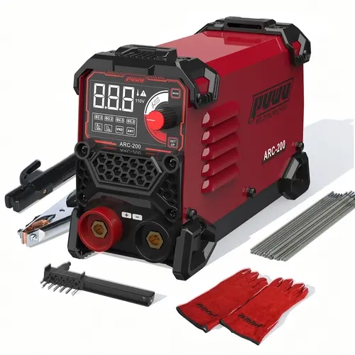 Puwu 200Amp 110V Stick Welder，ARC/Lift TIG 2-in-1 Welder，Super MINI Portable Welding Machine，Synergic Control IGBT Inverter with Hot Start/VRD/Anti-Stick/ARC Force with 20PCS Rods and Gloves（RED）