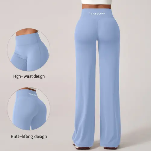 TIMEOFF Lady's High-Waisted Wide-Leg Stretchy Chic Yoga Bottom Trousers - Draped Legs, Comfortable Fabric, Elastic Waist, for Women's Yoga, Daily Casual Wear