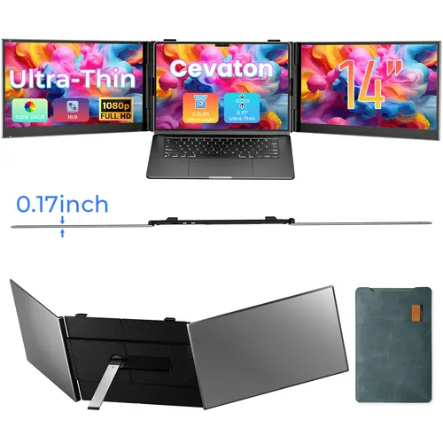 14-Inch USB-C Dual Laptop Screen Extender Monitors, 2.2lb Lightweight Ultra-Thin Portable Dual Computer Monitors, Type-C2/Type-C + HDMI, 13.3-17" Fit, 1920x1080, Increases Efficiency by Up to 300%, for Content Creators