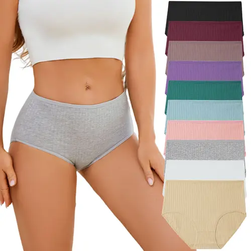 FINETOO 10PCS Women's Cotton Waist Briefs - Fitted Casual Underwear Briefs, Flexible Minimalist Comfortable Panties for Everyday Wear, S-2XL Womenswear, Waist Brief
