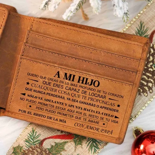 Cowhide Leather Engraved Men's Trifold Card Wallet - Chic, Stylish Wallet with Utility Pocket, Casual Family Gift from Dad/Papa to Son for 2026 Christmas, Birthday (Cyber Monday, Black Friday Deals)
