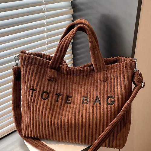 Fall/Winter Retro casual minimalist single shoulder tote bag, corduroy letter design handbag, crossbody bag, fashionable and practical multifunctional, suitable for daily commuting, shopping and dating, etc.