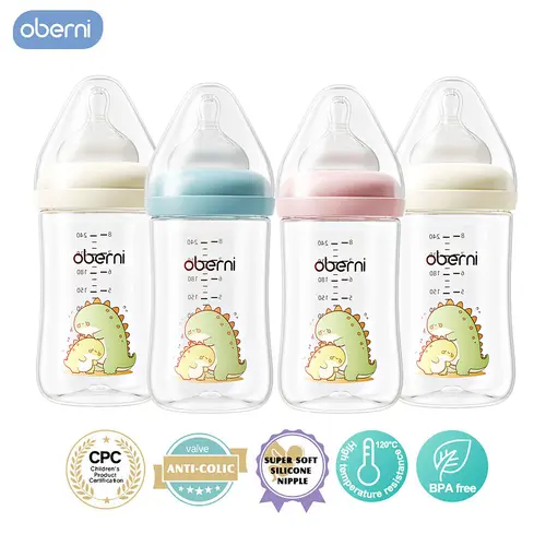 Oberni Wide Neck Breastfeeding Bottle for Newborns, 240ml/8oz BPA-Free Eco-Friendly Bottle, Food-Grade PP, Ergonomic Breast-Like Slow-Flow Silicone Nipple, Anti-Colic, Natural Latch, Heating & Dishwasher Safe Baby Items for Newborn Stuff