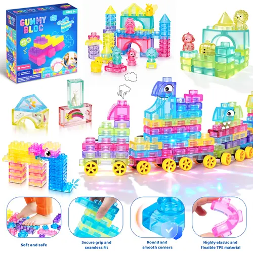 JOYSPOT Jelly Blocks, Squishy Multi-color Stacking Building Blocks Toy, Non-toxic Sensory Play Toy, Safe Squeezable & Stretchable, Jelly Blocks for Stress-Relief Kids Early learning Preschool STEM ADHD-Relief Creative Construction Bath Toy Age 3+