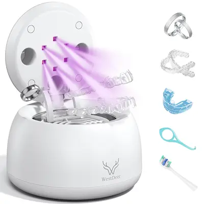 WindyWay Ultrasonic Cleaner,45kHz vibration,UV sterilization,2cleaning Mute modes, 200ml capacity. Fits dentures,toothbrushes, pacifiers, jewelry,nail.Portable bathroom essential,ideal for travelers,moms beauty enthusiasts.Perfect Gift