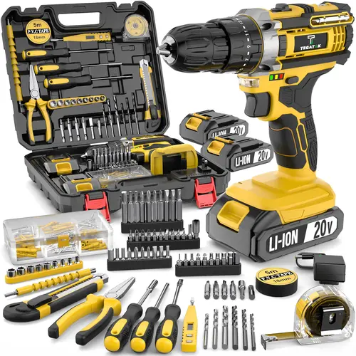 【DealsForYouDays】136 Pcs Cordless Impact Drill Tool Set with 20V Rechargeable Battery, All-in-One Compact Tools kit, Perfect Gift, Ideal for Home Repairs & DIY Projects