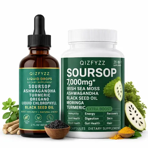 summervibes Soursop Bitterness Extract + Seaweed Super Dual-Effect Set | 10-in-1 Drops + 20-in-1 Capsules | Moringa, Turmeric, Black Seed Oil, Ashwagandha | Vegan & Non-GMO,summerwins