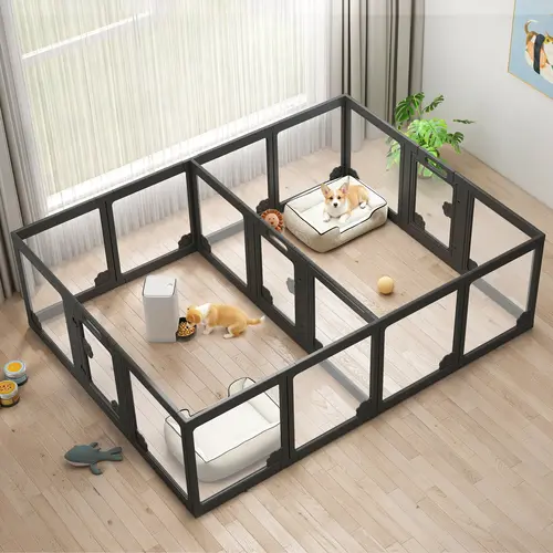 AMERLIFE Acrylic Clear Dog Playpen Indoor, Modular Puppy Cat Small Pet Play Pen with Doors, Transparent Fence for Little Dogs, Cats, Rabbits, Easy Assemble and Disassemble, (24" H, 10/14/17 pcs)[TikTokShopFallDealsForYou]