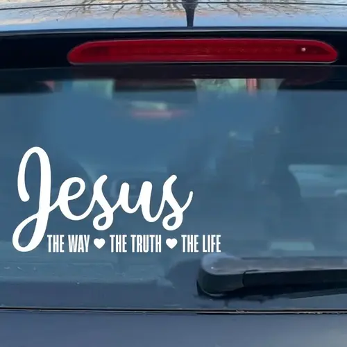 2pcs Inspirational Jesus THE WAY Self-Adhesive Vinyl Car Stickers - Black & Silvery Solid Drawing, Waterproof Windshield Accessory, No Drill Universal Exterior Decor for Trucks, SUVs, Thanksgiving SummerVibes