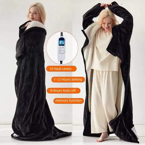 Cosybay 1 Wearable Heated Fleece Blanket (50x70in) with Sleeves, Foot Pockets, 10 Settings, 1-12H Auto-Off, Smart Memory, Overheat Protection, Even Distribution, Skin-Friendly, Hypoallergenic, Machine & Hand-Wash, Cool Gifts for Adults, Birthday Gifts
