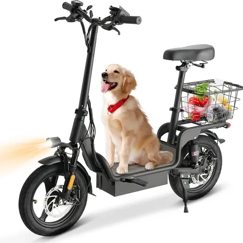 Electric Scooter with Seat - 550W Peak Motor Foldable E-Scooter for Adults, 25 Miles Range 14” Pneumatic Tire Dual Disc Brake Black