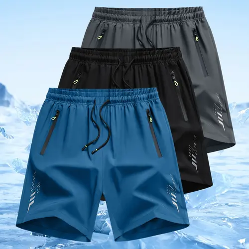 Men's 3pcs Lightweight Casual Comfy Dry Elastic Polyester Shorts - Soft Breathable Fabric, Adjustable Drawstring Waist, Side Pockets, Regular Fit - Athleisure Clothes for Running, Gym Workout,summerwins,father'sdaygifts