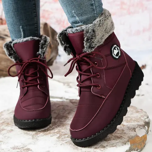 Women's Snow Boots Insulated Waterproof Winter Boots for Women Warm Fur Lined Booties High-heeled Snow Boots Lace-Up Mid-Calf Design Faux Fur Cozy Warm Black