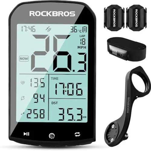 ROCKBROS Wireless Bike Computer - ANT+-Bluetooth Ebike Accessories, Power+HR+Cadence Compatible, 25 Data Items, Mini Speedometer Odometer, Waterproof GPS/BDS/Galileo Position System, Customizable Up to 5 Pages for Cycling