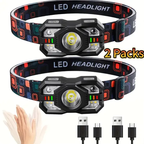 LED Headlamp with Wave Motion Sensor - 8 Adjustable Light Modes, 1200 Lumens, 300m Beam, Clip-On, Cordless, Battery Powered, Hands-Free Motion Sensor Flashlight for Home Improvement, Outdoor Enhanced Safety Use